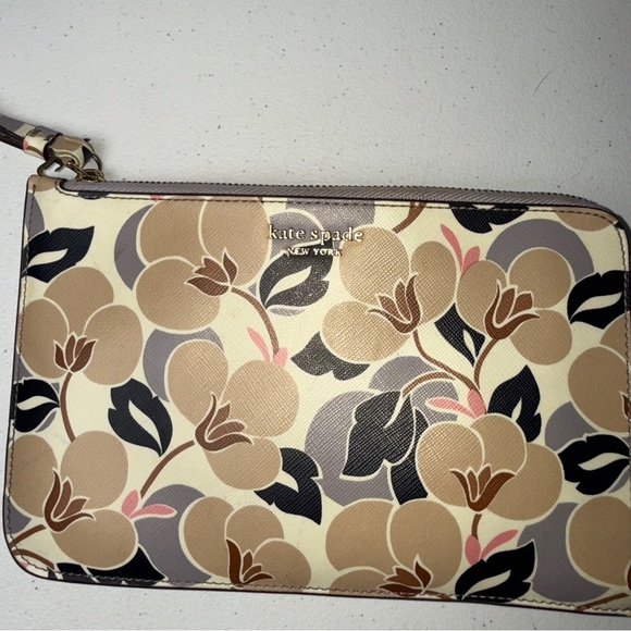 Kate Spade Floral Wristlet in Cream, Black, and Tan - Picture 2 of 7